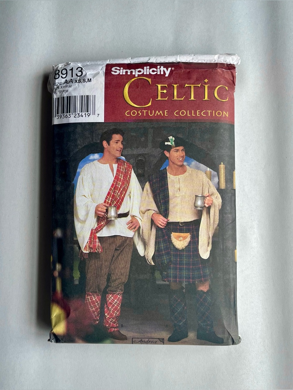 Vintage 90's Simplicity 8913 Celtic Mens Costume Sewing Pattern Size XS-S-M